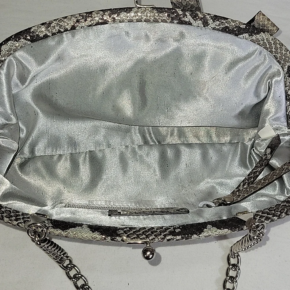 Isabella Fiore Metallic Snakeskin Pattern Clutch with Chain Strap